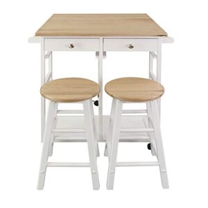 Casual Home Breakfast Cart with Drop-Leaf Table, White