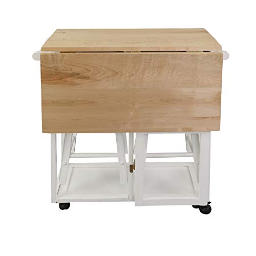 Casual Home Breakfast Cart with Drop-Leaf Table, White