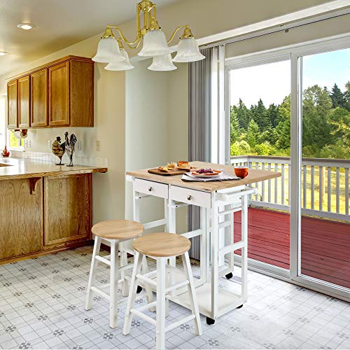 Casual Home Breakfast Cart with Drop-Leaf Table, White