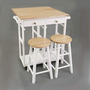 Casual Home Breakfast Cart with Drop-Leaf Table, White