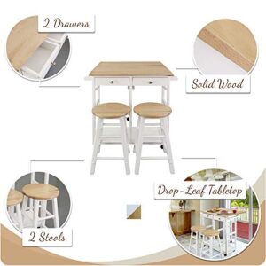 Casual Home Breakfast Cart with Drop-Leaf Table, White