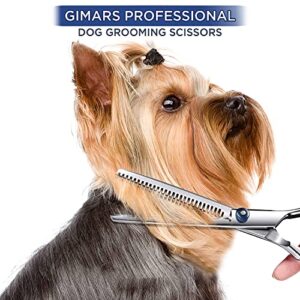 Gimars 3 in 1 Professional 4CR Dog Grooming Scissors Kit with Safety Round Tip, Heavy Duty Titanium Coated Straight & Thinning & Curved Shears & Comb Set for Dog & Cat Grooming