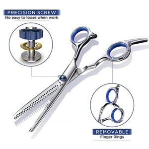 Gimars 3 in 1 Professional 4CR Dog Grooming Scissors Kit with Safety Round Tip, Heavy Duty Titanium Coated Straight & Thinning & Curved Shears & Comb Set for Dog & Cat Grooming