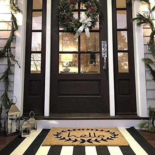 Black and White Striped Rug 28 x 45 Inches Front Door Mat Hand-Woven Cotton Indoor/Outdoor Rug for Layered Welcome Door Mat, Front Porch,Farmhouse,Kitchen,Entry Way