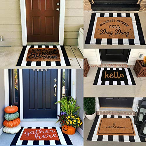 Black and White Striped Rug 28 x 45 Inches Front Door Mat Hand-Woven Cotton Indoor/Outdoor Rug for Layered Welcome Door Mat, Front Porch,Farmhouse,Kitchen,Entry Way