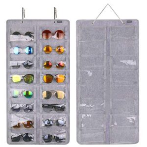 arouy sunglasses organizer storage, hanging dust proof wall pocket glasses organizer - 16 felt slots sunglass organizer holder with metal hook and sturdy rope (gray, dust proof)