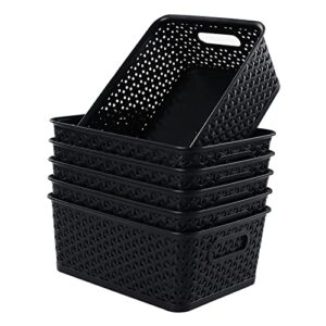 anbers plastic weave storage baskets bins, 6 packs, black