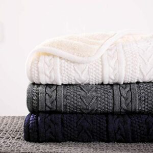 Longhui bedding Acrylic Cable Knit Sherpa Throw Blanket – Thick, Soft, Big, Cozy Ivory White Knitted Fleece Blankets for Couch, Sofa, Bed – Large 50 x 63 Inches Ivory White Coverlet All Season