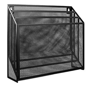 amazon basics 3 tier wall mounted file organizer, metal mesh hanging office holder, black