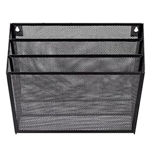 Amazon Basics 3 Tier Wall Mounted File Organizer, Metal Mesh Hanging Office Holder, Black