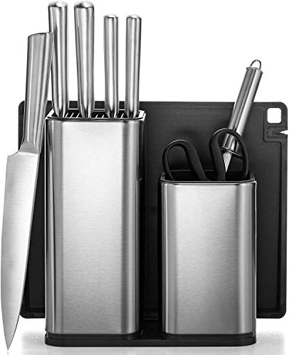 10-Piece Stainless-Steel Kitchen Knife Set - Newly Innovative Kitchen Knifes Set with Utensil Holder - 5 Stainless-Steel Knives - Knife Sharpener - Kitchen Scissors - Cutting Board- Knife Block holder