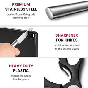 10-Piece Stainless-Steel Kitchen Knife Set - Newly Innovative Kitchen Knifes Set with Utensil Holder - 5 Stainless-Steel Knives - Knife Sharpener - Kitchen Scissors - Cutting Board- Knife Block holder