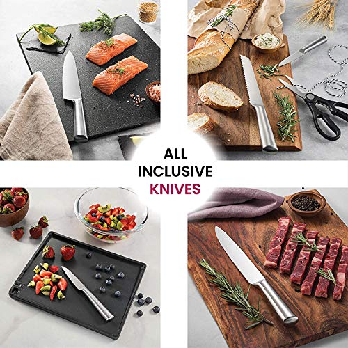 10-Piece Stainless-Steel Kitchen Knife Set - Newly Innovative Kitchen Knifes Set with Utensil Holder - 5 Stainless-Steel Knives - Knife Sharpener - Kitchen Scissors - Cutting Board- Knife Block holder