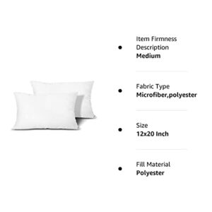 EDOW Throw Pillow Inserts, Set of 2 Lightweight Down Alternative Polyester Pillow, Couch Cushion, Sham Stuffer, Machine Washable. (White, 12x20)