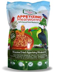 amzey dried mealworms 1 lb, 100% natural for chicken feed, bird food, fish food, turtle food, duck food, reptile food, non-gmo, no preservatives, high protein and nutrition, zipped bag