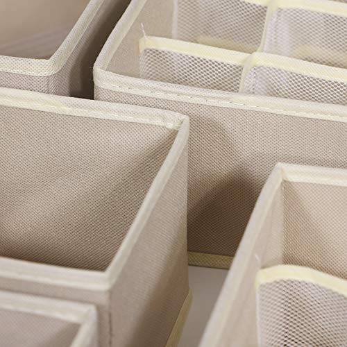 12 Pack Foldable Drawer Organizer Dividers Cloth Storage Box Closet Dresser Organizer Cube Fabric Containers Basket Bins for Underwear Bras Socks Panties Lingeries Nursery Baby Clothes Beige NN246