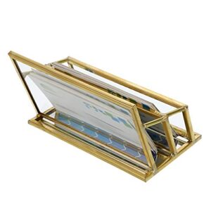 Hipiwe 2 Slots Glass Business Card Holder Stand - Gold Metal Frame Name Card Display Stand Business Name Card Organizer for Office Tabletop,Fits 80-100 Business Cards