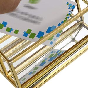 Hipiwe 2 Slots Glass Business Card Holder Stand - Gold Metal Frame Name Card Display Stand Business Name Card Organizer for Office Tabletop,Fits 80-100 Business Cards