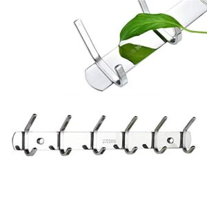mass dynamic wall mounted coat hooks – stainless steel clothes hooks for wall, 6 dual hooks hanger for hat, kitchen utensils, bathroom and other tools