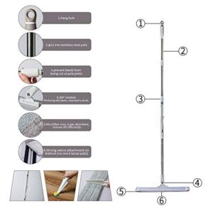 CQT Commercial Flat Microfiber Floor Mop Cleaning System 18" Inch Wet Dry and Dust Hardwood with 4 Washable Pads Cleaner for Laminate Tile Stainless Steel Handle and Extension (PT12-WET)