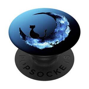 vintage halloween with crescent moon and cat popsockets popgrip: swappable grip for phones & tablets