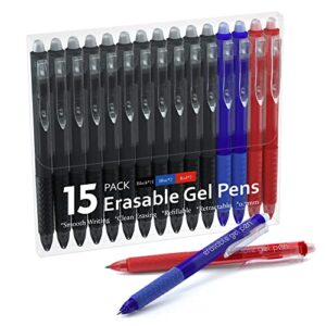 erasable gel pens, 15 pack retractable erasable pens clicker, fine point, make mistakes disappear, 11 black 2 blue 2 red inks for writing planner and crossword puzzles…