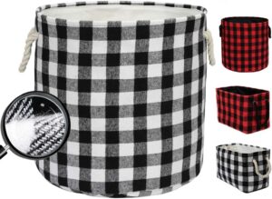 xingte durable round laundry basket foldable storage baskets home organization containers buffalo checked with rope handles, white black grid, l