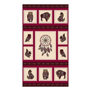 northcott great plains spirit animals panel 24in red multi quilt fabric