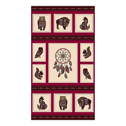 Northcott Great Plains Spirit Animals Panel 24in Red Multi Quilt Fabric