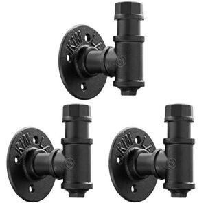 elibbren 3 pack rustic style industrial iron pipe coat towel holder wall hook for hanging, wall mounted vintage robe clothes hanger heavy duty farmhouse,mounting hardware included black