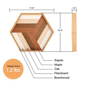 Prometis Hexagon Serving Decorative Tray Sturdy Wooden Handmade，Great for Dinner Tray/Coffee Table/Decoration Table