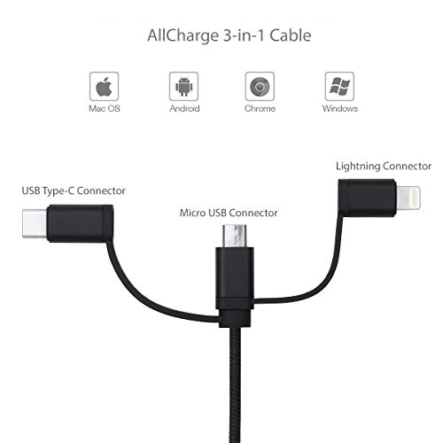 BoxWave Cable Compatible with Polaroid Mint Pocket Printer (Cable by BoxWave) - AllCharge 3-in-1 Cable for Polaroid Mint Pocket Printer - Jet Black