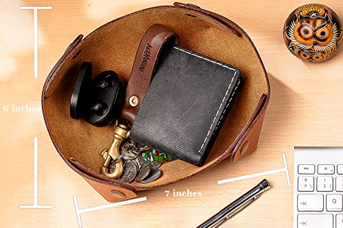 Alta Andina Large Leather Travel Valet Tray | Vegetable Tanned Leather Catchall | Collapsable, Unfolds Flat | Nightstand & Dresser Organizer for Women & Men (Brown – Miel)