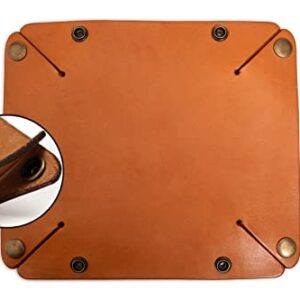 Alta Andina Large Leather Travel Valet Tray | Vegetable Tanned Leather Catchall | Collapsable, Unfolds Flat | Nightstand & Dresser Organizer for Women & Men (Brown – Miel)