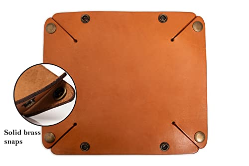 Alta Andina Large Leather Travel Valet Tray | Vegetable Tanned Leather Catchall | Collapsable, Unfolds Flat | Nightstand & Dresser Organizer for Women & Men (Brown – Miel)