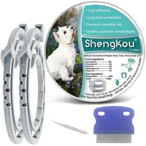 natural flea and tick collar for small dogs - safe prevention and control of pests on puppies - waterproof and long-lasting - includes free comb and tick tweezer - 2-pack, 13.8 inches