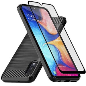 muokctm samsung galaxy a10e case, with tempered glass screen protector, slim soft tpu protective rubber bumper case cover for samsung galaxy a10e phone (black)