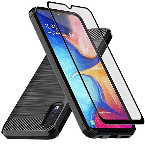 Muokctm Samsung Galaxy A10E Case, with Tempered Glass Screen Protector, Slim Soft TPU Protective Rubber Bumper Case Cover for Samsung Galaxy A10E Phone (Black)