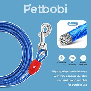 Petbobi 30ft Tie Out Cable for Dog with Durable Spring and Metal Swivel Hooks for Outdoor, Yard and Camping, Rust- Proof Training Tether for Small to Medium Dogs Up to 120 Pounds, Blue