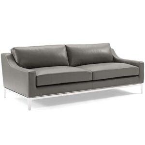 modway harness 83.5" leather sofa in gray with stainless steel base