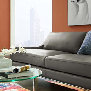 Modway Harness 83.5" Leather Sofa in Gray with Stainless Steel Base