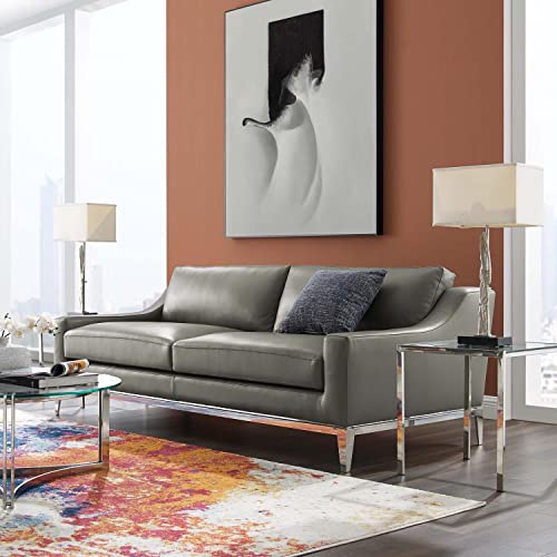 Modway Harness 83.5" Leather Sofa in Gray with Stainless Steel Base