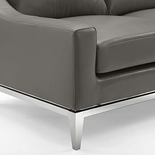Modway Harness 83.5" Leather Sofa in Gray with Stainless Steel Base