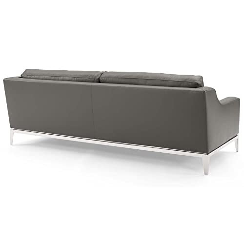 Modway Harness 83.5" Leather Sofa in Gray with Stainless Steel Base