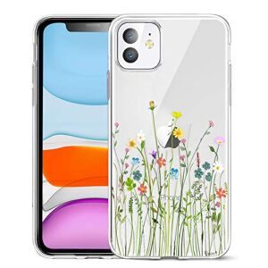 unov case compatible with iphone 11 clear with design slim protective soft tpu bumper embossed floral pattern 6.1 inch (flower bouquet)