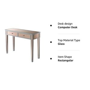 Convenience Concepts Gold Coast Mirrored 2 Drawer Desk/Console Table, Silver/Rosé