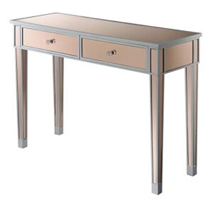 convenience concepts gold coast mirrored 2 drawer desk/console table, silver/rosé