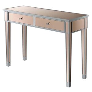 Convenience Concepts Gold Coast Mirrored 2 Drawer Desk/Console Table, Silver/Rosé