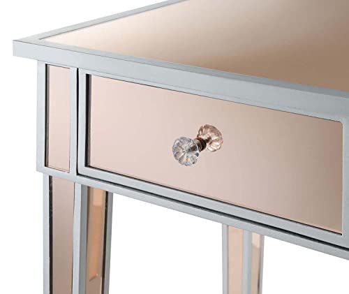 Convenience Concepts Gold Coast Mirrored 2 Drawer Desk/Console Table, Silver/Rosé