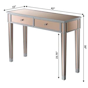 Convenience Concepts Gold Coast Mirrored 2 Drawer Desk/Console Table, Silver/Rosé